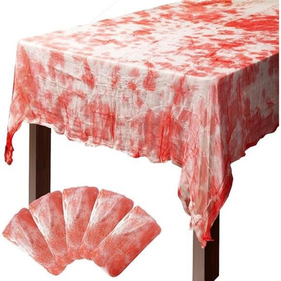 5 PCS Halloween Bloody Gauze Table Cover- 85" x 60"Bloody Handprint Rectangle - Picture 8 of 8